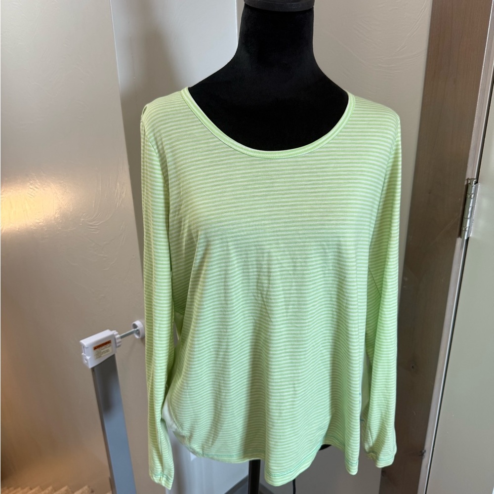 Orvis‎ Women Trout Bum Long Sleeve Lightweight Scoopneck T-Shirt Stripe Green XL
